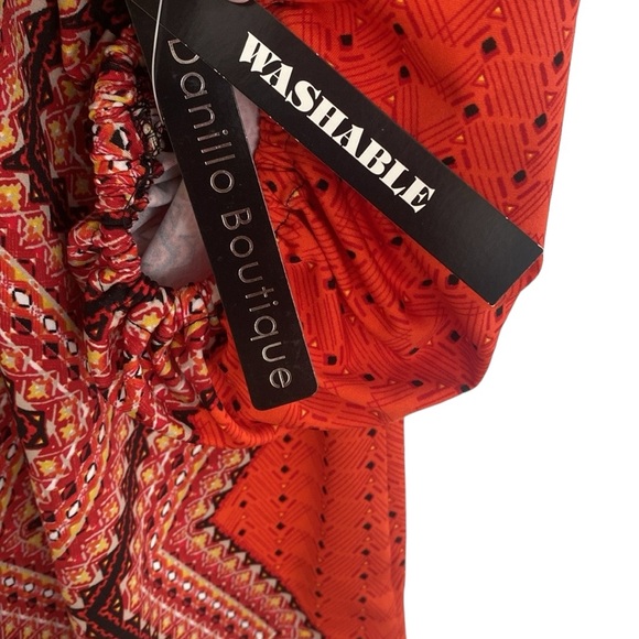 Danillio Boutique Red Orange Aztec Print Longsleeved Dress - Picture 6 of 10
